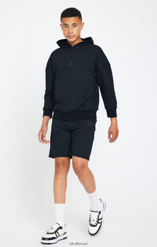 SikSilk x לבוש 008V2F288 קפוצ'ון אוברסייז בהדפס שחור של מסי בנים