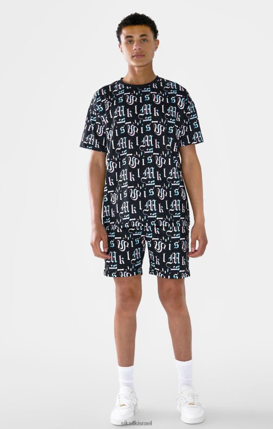 SikSilk x לבוש 008V2F312 מסי שחור מודפס קצר בנים