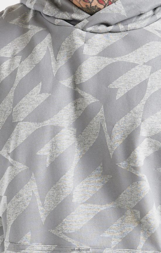 SikSilk x לבוש 008V2F447 קפוצ'ון בהדפס כסף מסי גברים